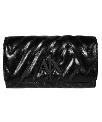 Shop Armani Exchange Glossy Quilted Chained Wallet In Black