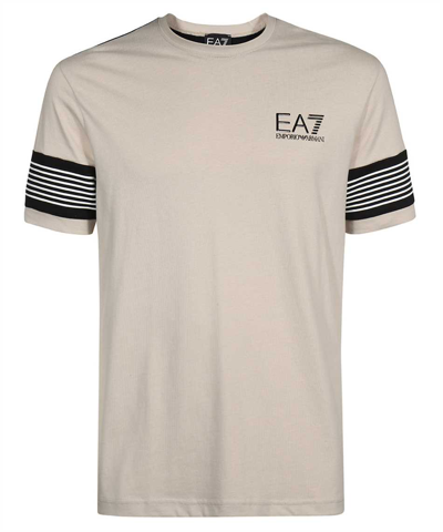 Shop Ea7 Logo-print Cotton T-shirt In Beige