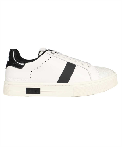 Shop Armani Exchange Logo-embellished Leather Sneakers In White