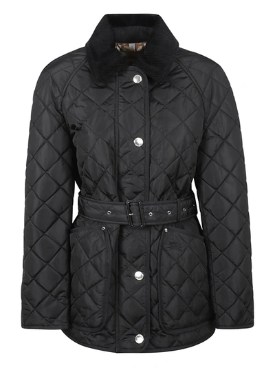 Shop Burberry Belted Quilted Down Jacket In Black