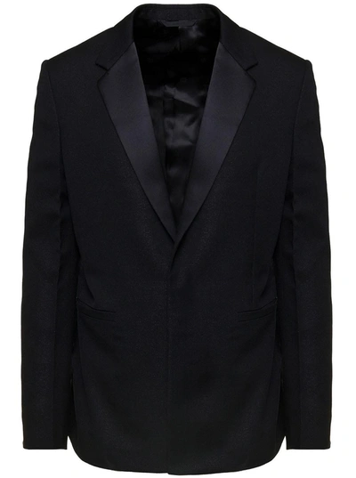 Shop Givenchy Black Single-breasted Jacket With Satin Revers In Wool Man