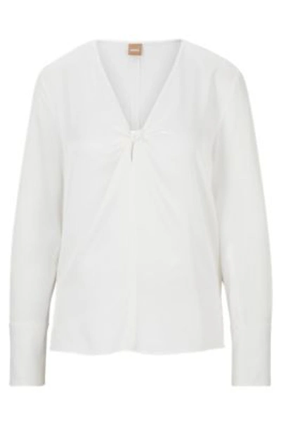Shop Hugo Boss Regular-fit Blouse In Stretch Silk With Twist Front In White