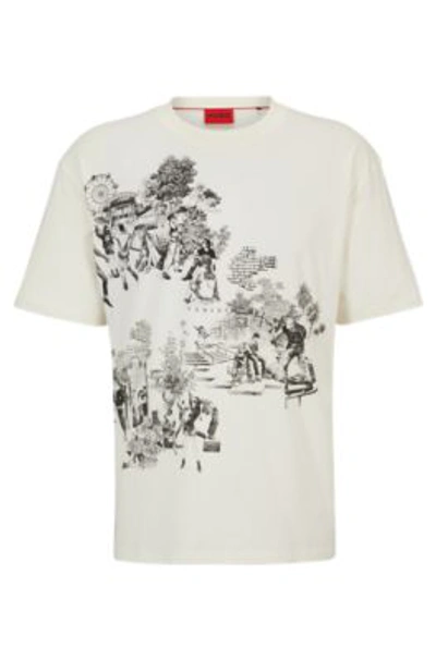 Shop Hugo Cotton-jersey Relaxed-fit T-shirt With Seasonal Artwork In White