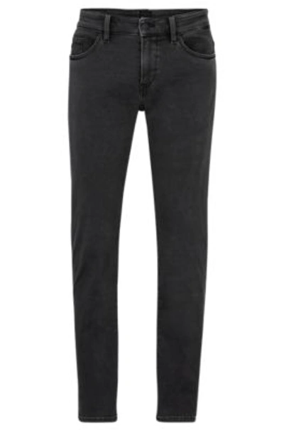 Shop Hugo Boss Slim-fit Jeans In Black Stretch Denim In Silver