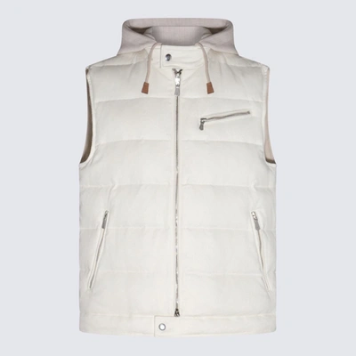 Shop Eleventy White Silk And Cashmere Vest Down Jacket