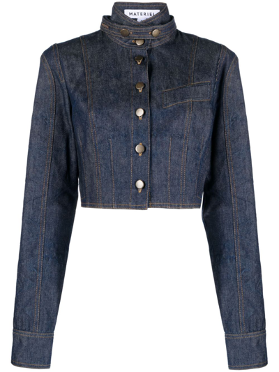 Shop Materiel Blue Corset Cropped Denim Jacket