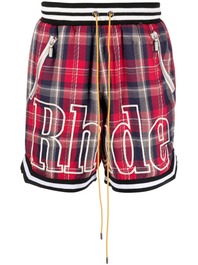 Shop Rhude Red Court Flannel Check-pattern Shorts