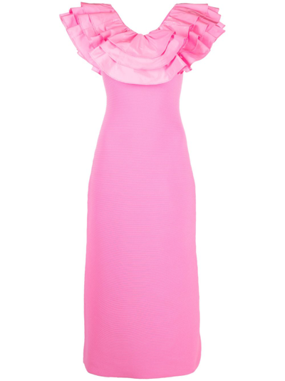 Shop Aje Pink Transcendent Ruffled Midi Dress
