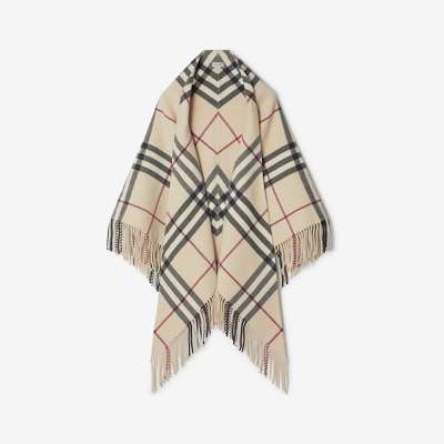 Shop Burberry Check Wool Cape In Stone