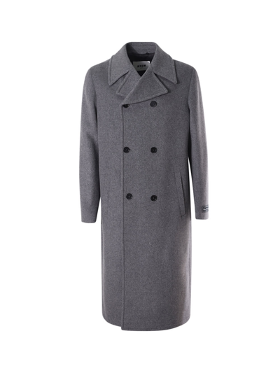 Shop Msgm Double Breasted Coat In Grigio
