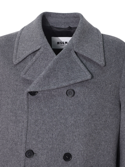 Shop Msgm Double Breasted Coat In Grigio