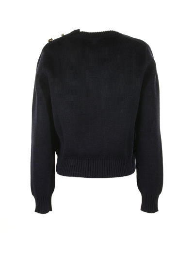 Shop Bottega Veneta Wool Sweater With Metal Knot Buttons In Abyss Blue
