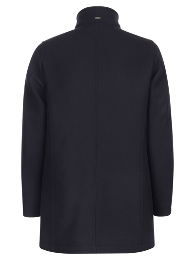 Shop Herno Wool-blend Medium Coat In Dark Blue