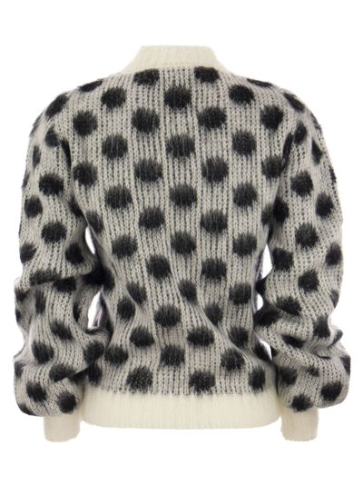 Shop Marni Brushed Mohair Sweater With Polka Dots In White/black