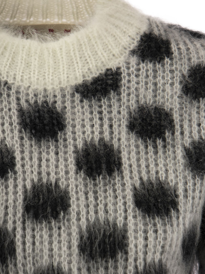 Shop Marni Brushed Mohair Sweater With Polka Dots In White/black