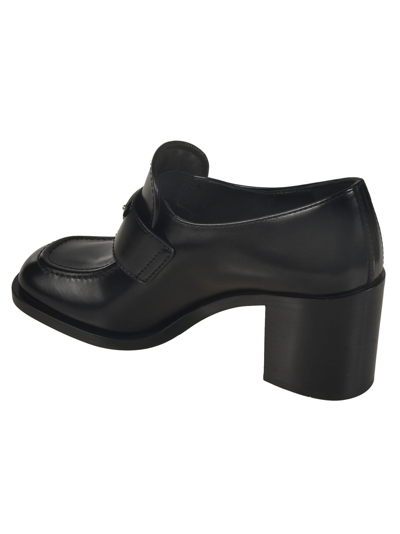 Shop Prada Block Heel Logo Plaque Boots In Black