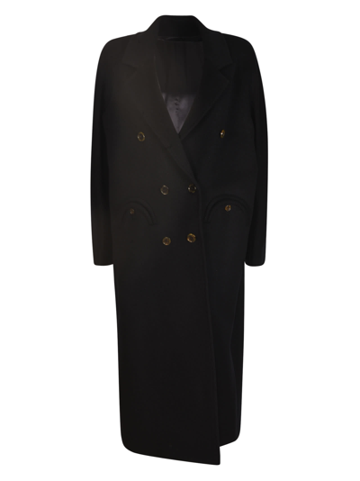 Shop Blazé Milano Double-breasted Buttoned Long Coat In Navy