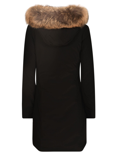 Shop Woolrich Fur Concealed Hooded Parka In Black