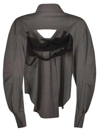 Shop Alessandro Vigilante Cut-out Back Striped Blouse In Grey