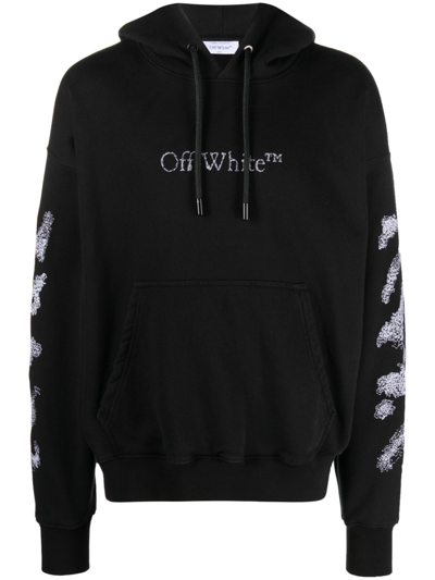 Shop Off-white Black Diag Stripe-embroidered Cotton Hoodie