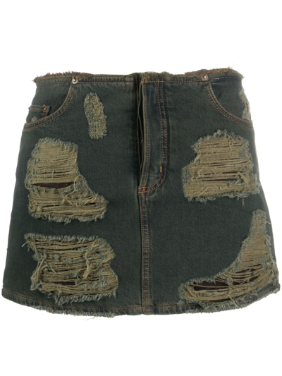 Shop Acne Studios Distressed Denim Mini Skirt - Women's - Recycled Cotton/organic Cotton In Blue