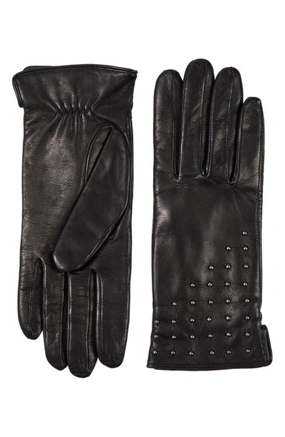 Shop Bruno Magli Bias Studded Leather Gloves In Black
