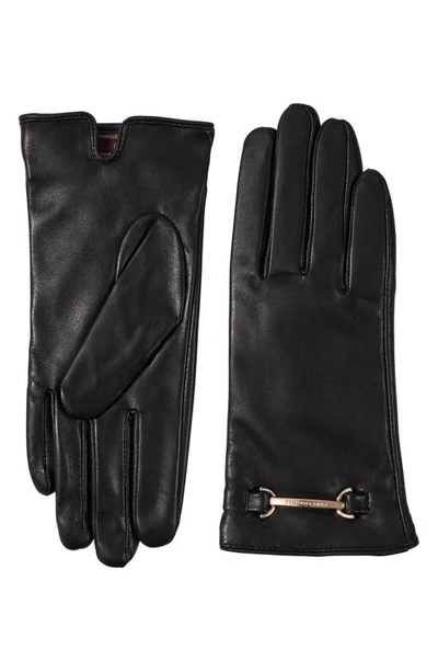 Shop Bruno Magli Logo Buckle Leather Gloves In Black