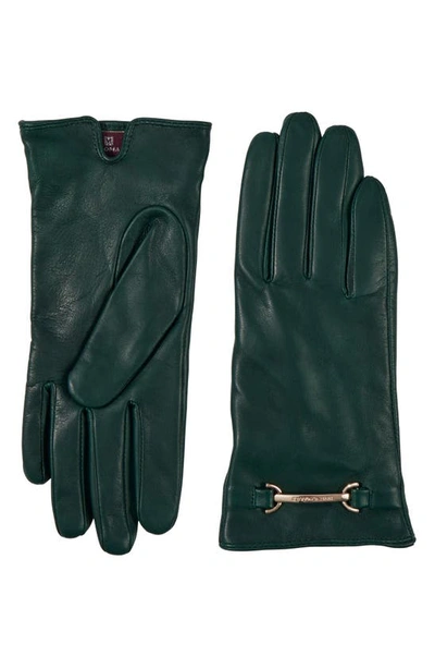 Shop Bruno Magli Logo Buckle Leather Gloves In Green
