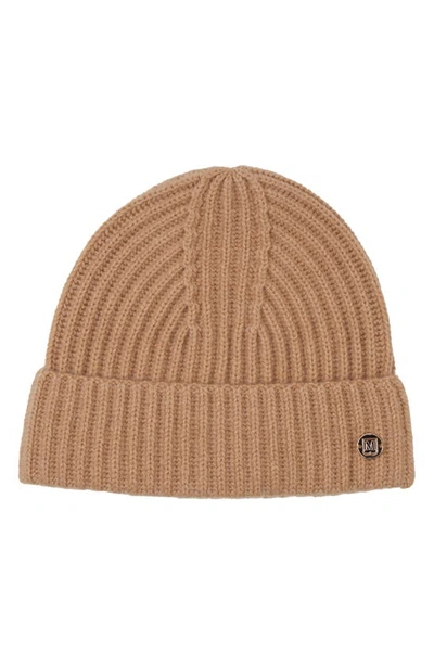 Shop Bruno Magli Cashmere Ribbed Knit Beanie In Camel