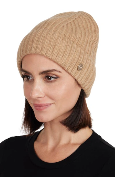 Shop Bruno Magli Cashmere Ribbed Knit Beanie In Camel