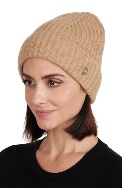 Bruno Magli Cashmere Ribbed Knit Beanie In Camel