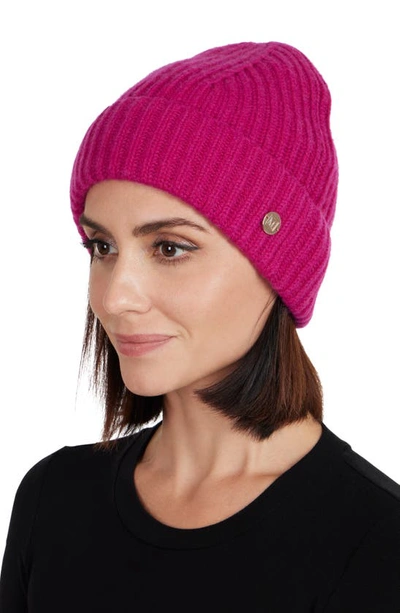 Shop Bruno Magli Cashmere Ribbed Knit Beanie In Bright Pink