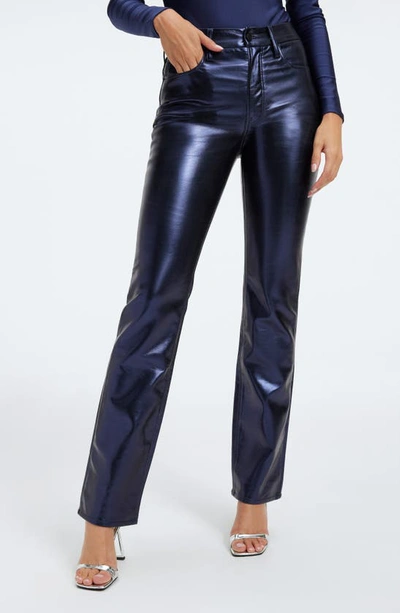 Shop Good American Good Icon Faux Leather Pants In Blue Rinse Metallic