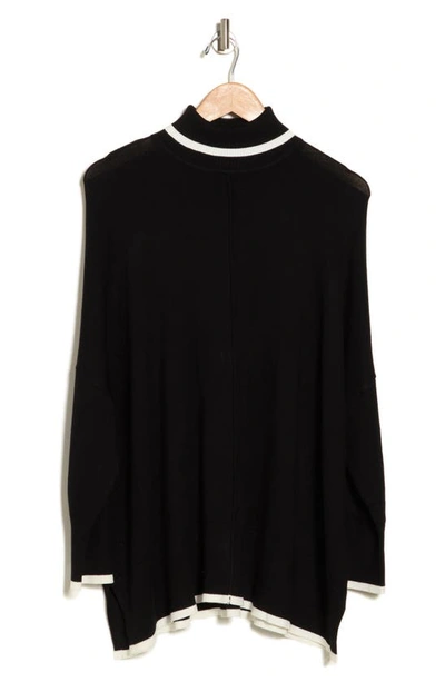 Shop Adrianna Papell Tipped Turtleneck Sweater In Black/ Ivory