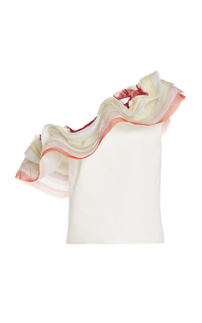 Shop Rosie Assoulin Organza Ruffled Asymmetric Cotton Top In White