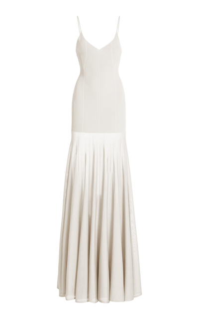 Shop Brandon Maxwell The Katya Sheer Knit Maxi Dress In Ivory