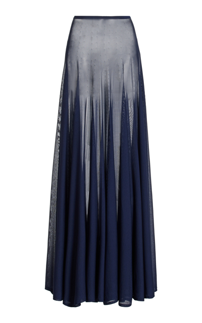Shop Brandon Maxwell The Lucy Sheer Knit Maxi Skirt In Navy