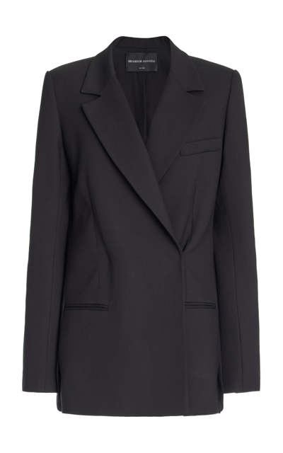 Shop Brandon Maxwell The Tara Double-breasted Wool-silk Blazer In Black