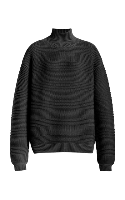 Shop Brandon Maxwell The Charlie Ribbed Knit Wool Sweater In Black