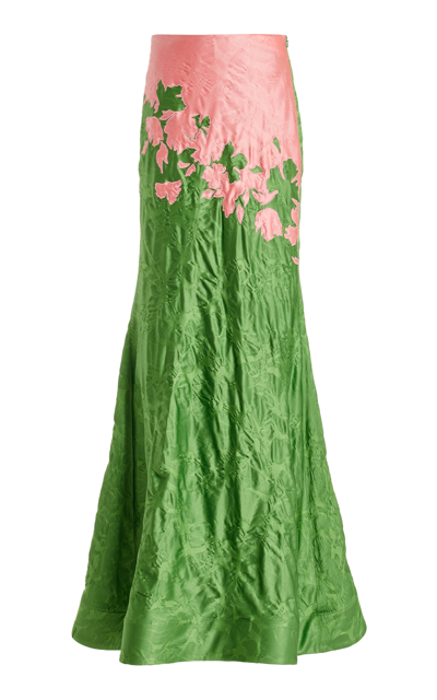 Shop Rosie Assoulin Blown Away Embroidered Satin Jacquard Maxi Skirt In Green