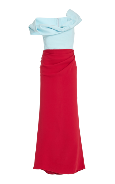 Shop Rosie Assoulin Twisted Off-the-shoulder Silk Midi Dress In Blue