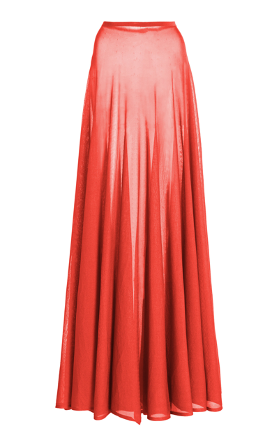 Shop Brandon Maxwell The Lucy Sheer Knit Maxi Skirt In Red