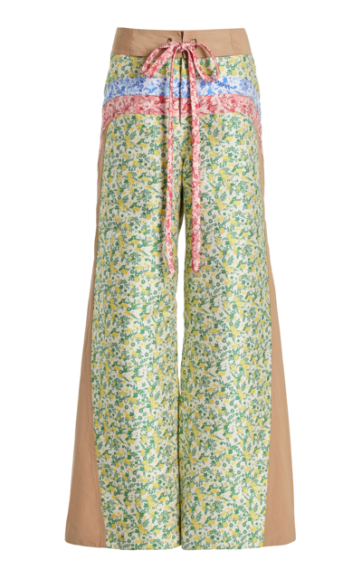 Shop Rosie Assoulin Paneled Cotton-blend Wide-leg Pants In Multi