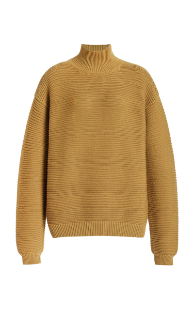 Shop Brandon Maxwell The Charlie Ribbed Knit Wool Sweater In Gold