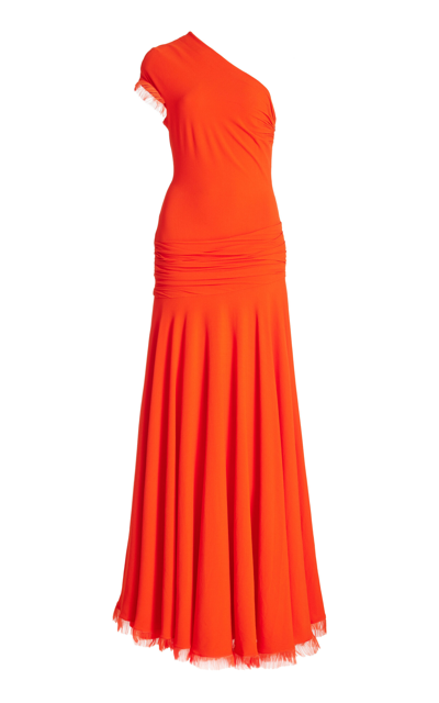Shop Brandon Maxwell The Tess Draped Asymmetric Maxi Dress In Red