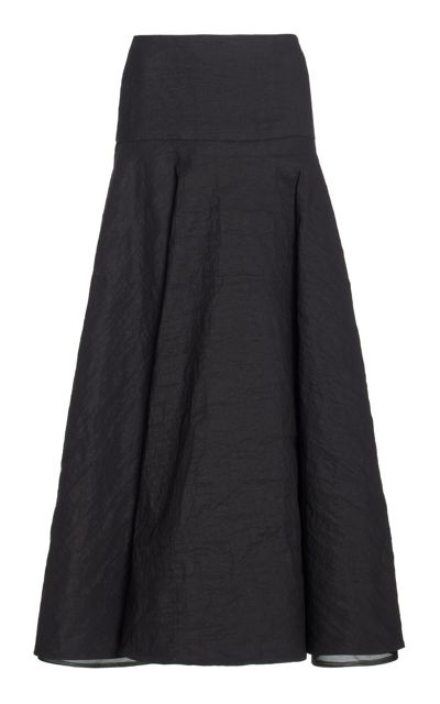 Shop Brandon Maxwell The Ember Linen-blend Midi Skirt In Black