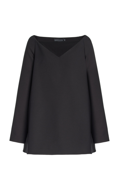 Shop Brandon Maxwell The Zayna Off-the-shoulder Wool-silk Mini Dress In Black
