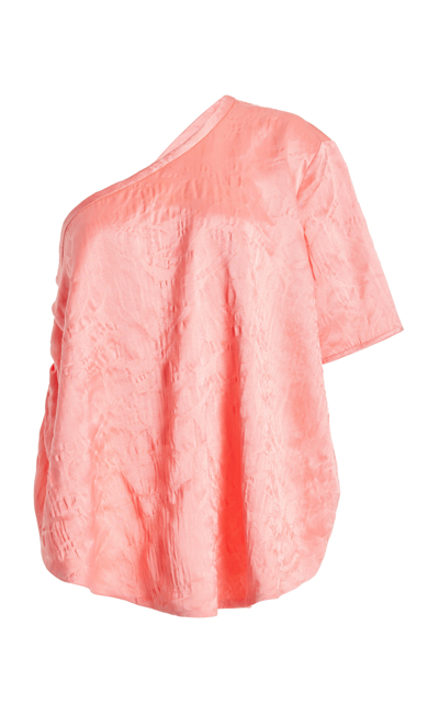 Shop Rosie Assoulin One Armed Bandit Gathered Asymmetric Satin Jacquard Top In Pink