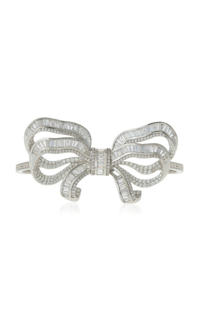 Shop Judith Leiber Bow Pave Bracelet In Silver