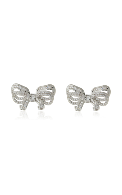 Shop Judith Leiber Bow Earrings In Silver